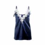 Caraco en satin orné de dentelle bleu marine