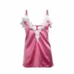 Caraco en satin rose orné de dentelle