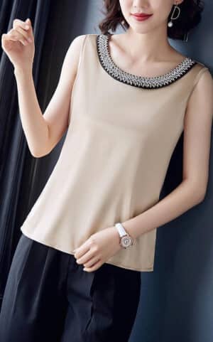 Débardeur en satin couleur champagne Ambre