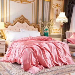 Housse de couette en satin de couleur rose orangée