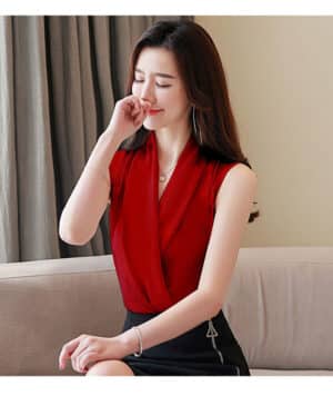 Blouse en satin carmin