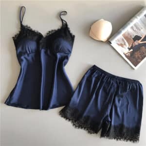 Pyjama en satin de couleur bleue Sia