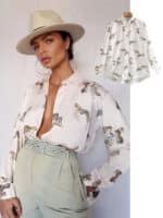 Blouse en satin blanche à manches longues avec motif tigre