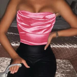 Body satin rose à bustier