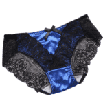 Culotte satinée avec dentelle et nœud en bleu marine