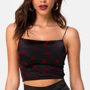 Débardeur court en satin avec dos nu et lacets motif chinois