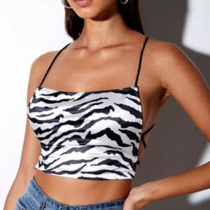 Débardeur court en satin avec dos nu motif zèbre