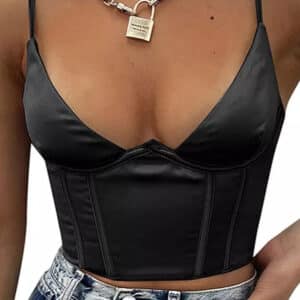 Débardeur satin style bralette court en noir