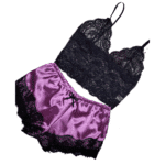 Ensemble de dessous en satin violet avec broderies