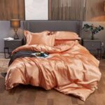 Ensemble de literie en satin de couleur orange