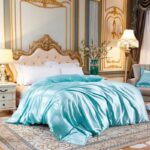 Housse de couette en satin couleur bleu clair