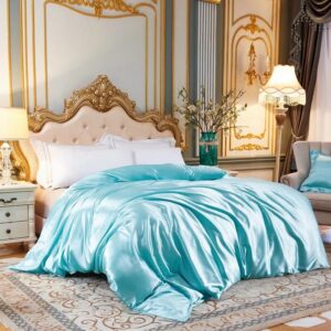 Housse de couette en satin couleur bleu clair