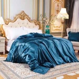 Housse de couette satin couleur bleu turquoise