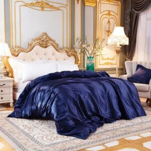 Housse de couette en satin couleur bleu nuit