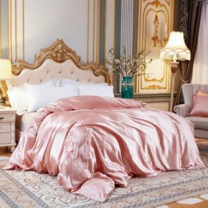 Housse de couette en satin de couleur rose