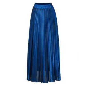 Jupe plissée en satin irisé de couleur bleue
