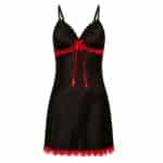 Nuisette satinée bicolore avec dentelle noire et rouge