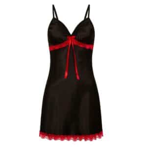 Nuisette satinée bicolore avec dentelle noire et rouge