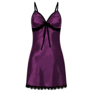Nuisette satinée bicolore avec dentelle mauve