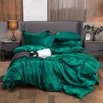 Ensemble de literie en satin vert forêt