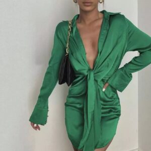 Robe satin Émilie vert vif