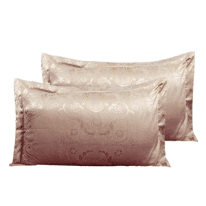 Taie d'oreiller satinée à motifs jacquard beige et orange